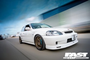 front 3/4 driving shot of HONDA-CIVIC-EK9-TYPE-R