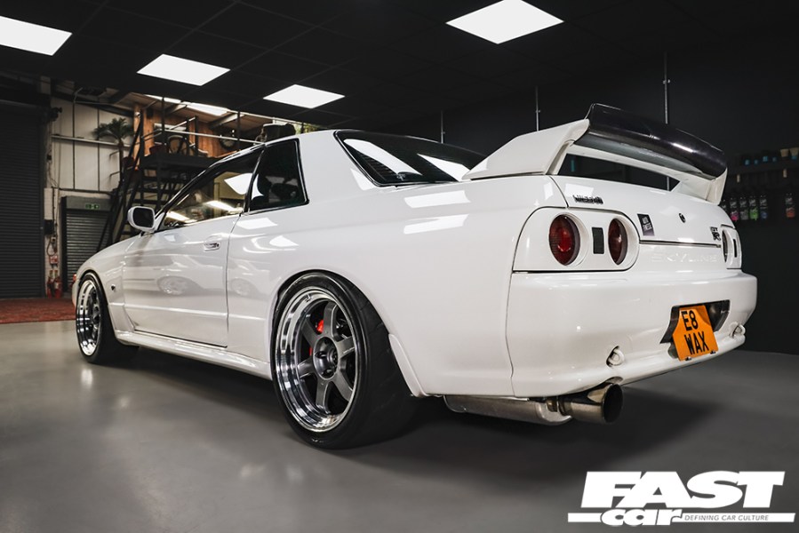 The rear end of a Nissan Skyline GT-R R32.