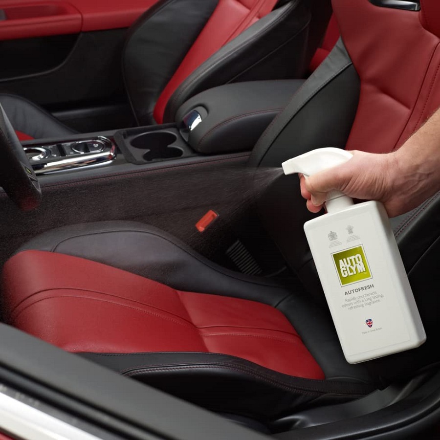 Autoglym Autofresh being applied to a car's interior.