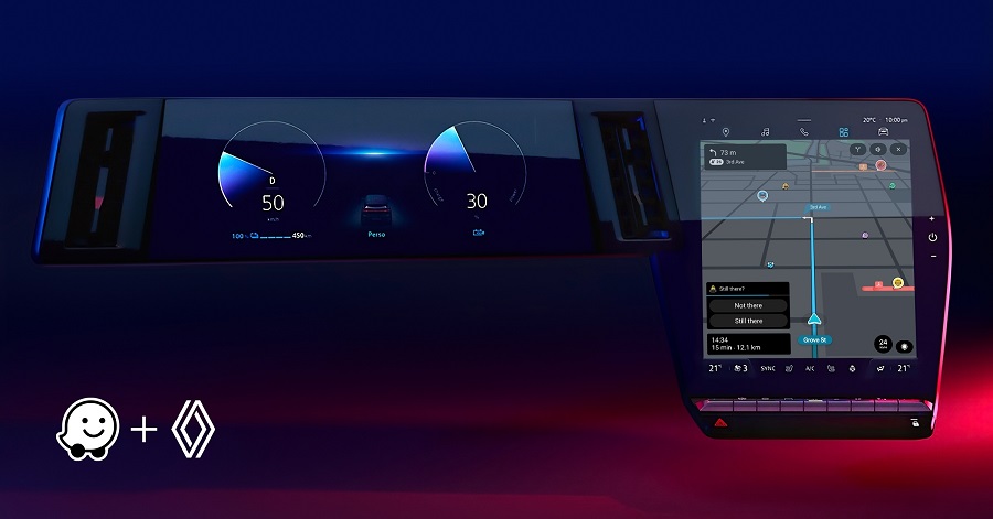 Waze integrated into a Renault infotainment system.