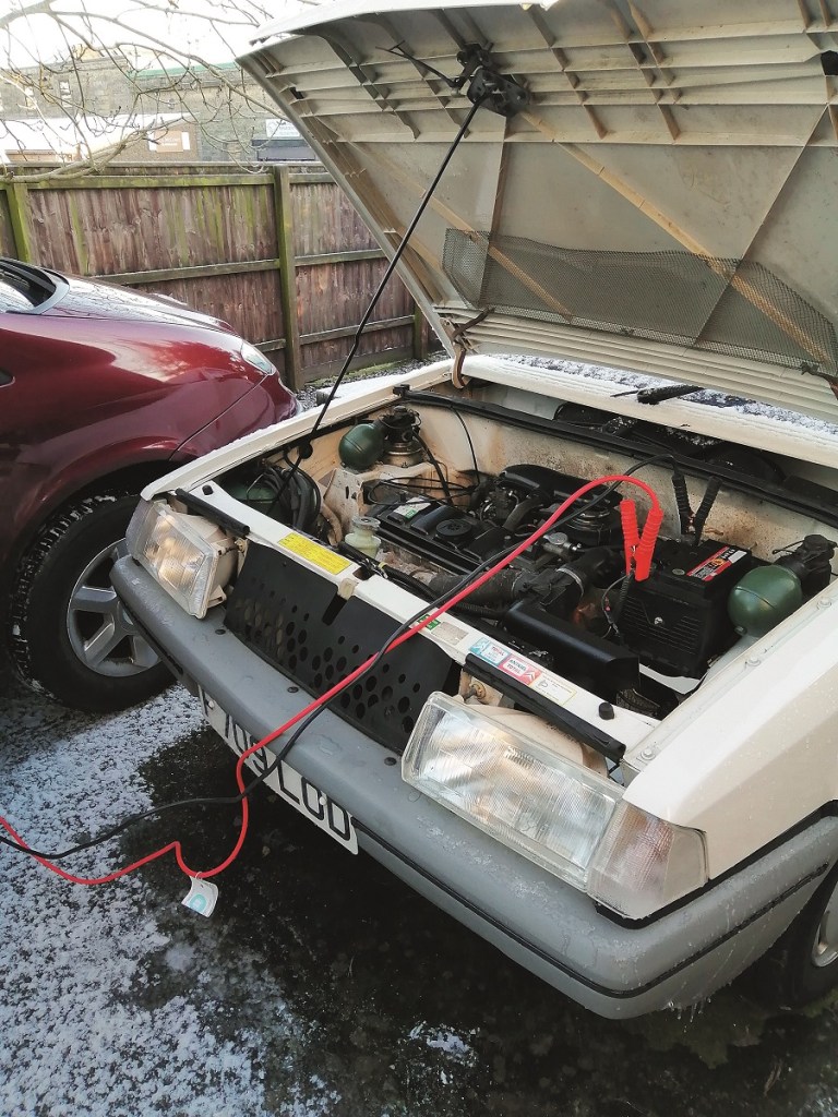 jump starting an old car